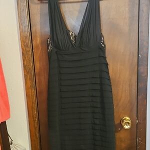 dressbarn Elegant Black Backless Dress with Lace Details